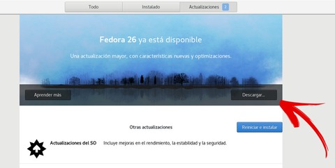 actualizar fedora 26 interfaz grafica