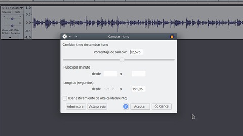 cómo cambiar la velocidad de una canción sin afectar su tono con audacity