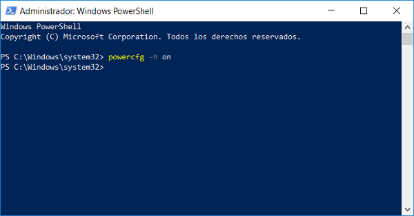 activar hibernacion windows