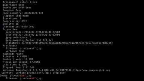 cómo borrar la información e x i f de una foto desde g n u/ linux