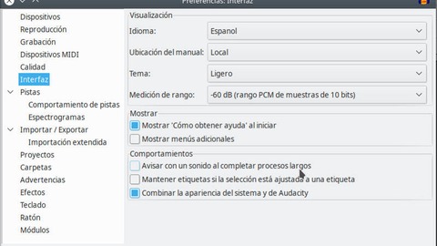 cómo cambiar el idioma en audacity