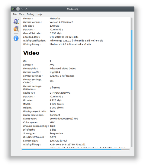 informacion fichero video mediainfo