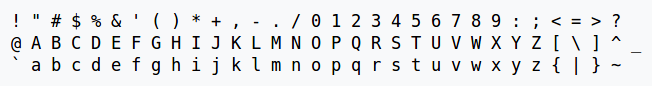 lista caracteres ascii